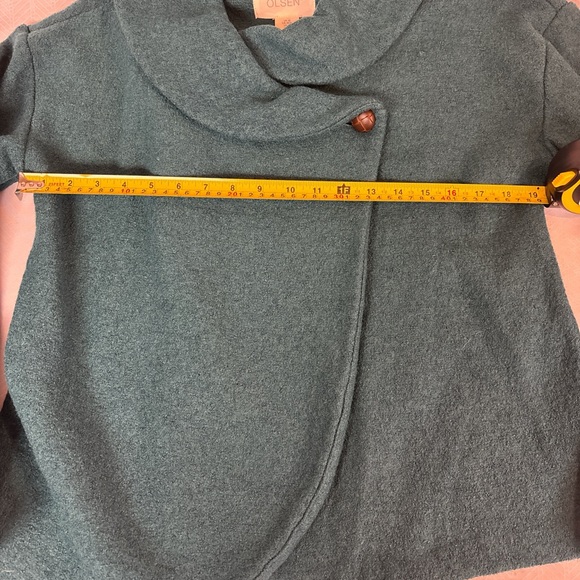 Sigrid Olsen teal boiled wool blend cowl neck sweater jacket button closure M - Picture 6 of 7